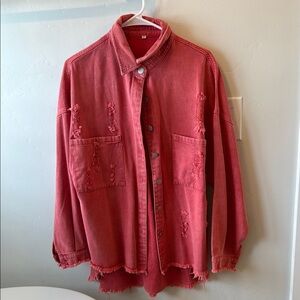 Distressed Red Denim Jacket
